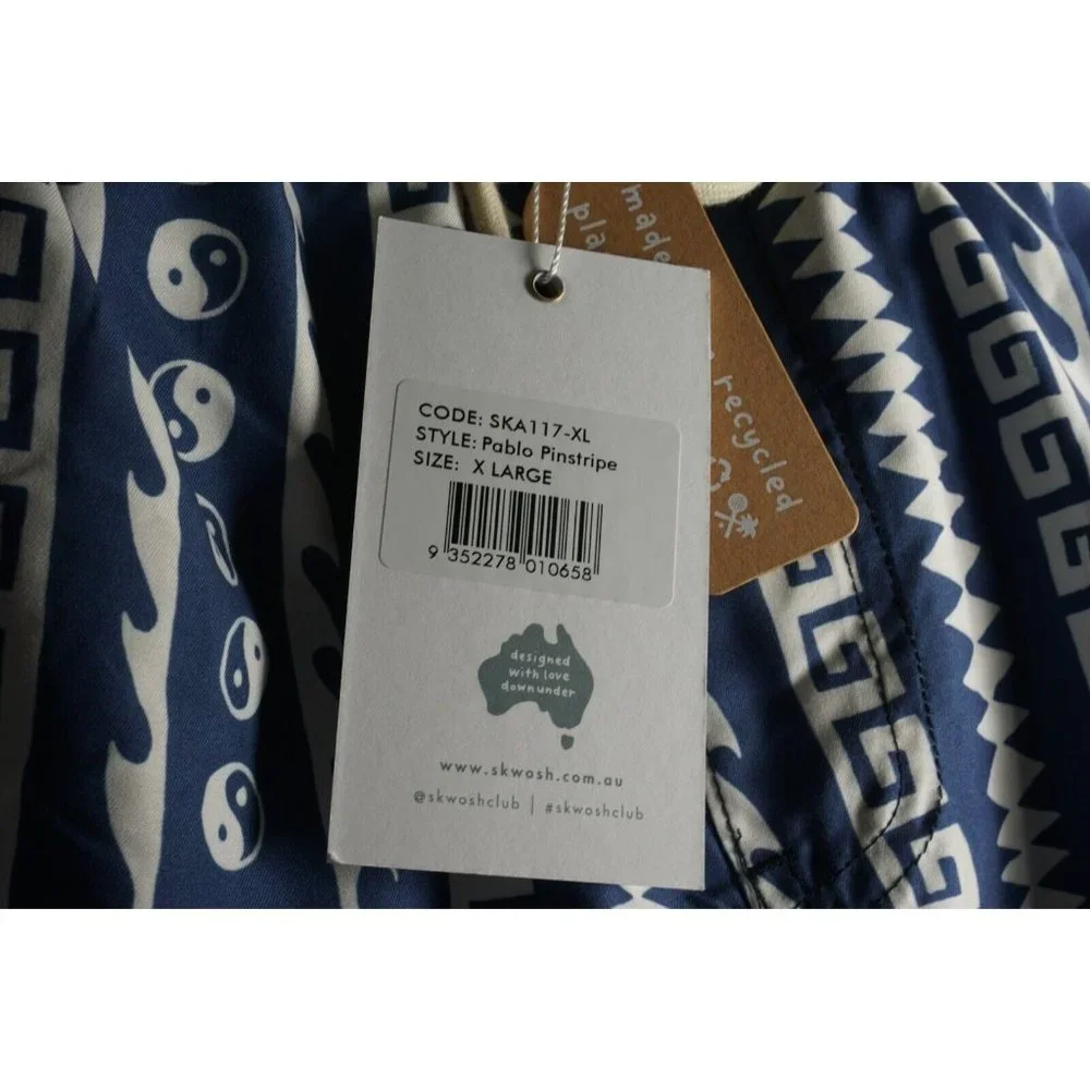 New Skwosh Pablo Pinstripe‎ Men's XL Blue White Mesh Lined Swim Trunks Shorts